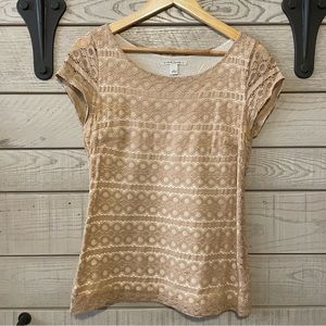 Banana Republic Lace Detail Tan/Beige Blouse